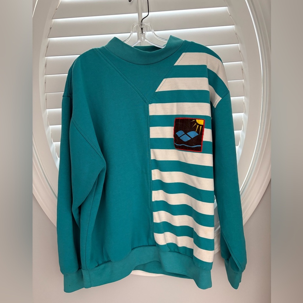 Vintage Arena blue and white striped classic 80’s XL men’s sweatshirt